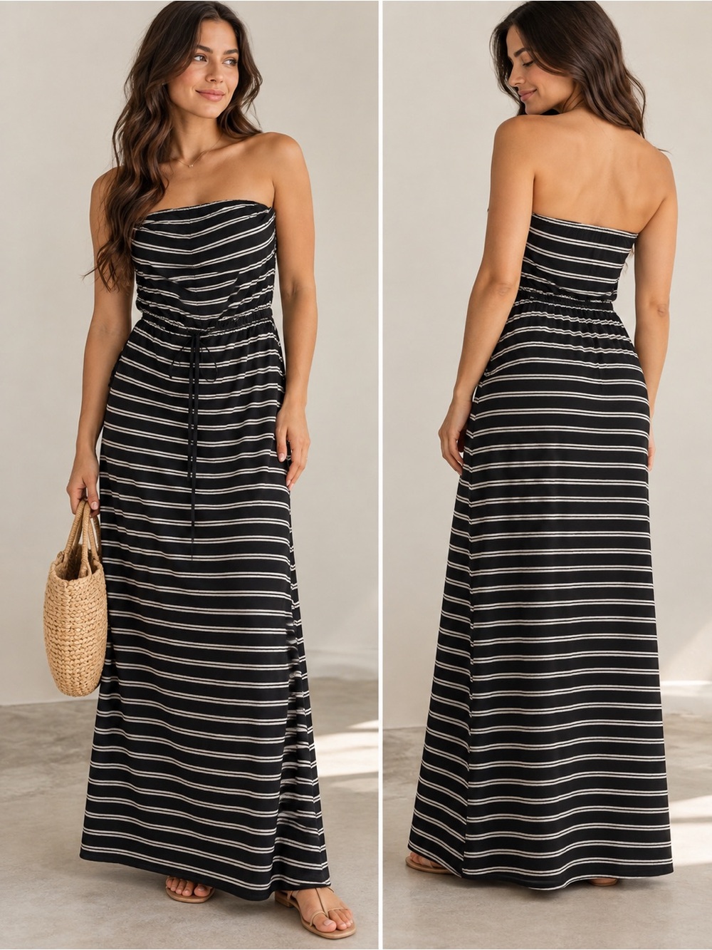 J.Crew Black & White Striped Strapless Maxi Dress Size Small